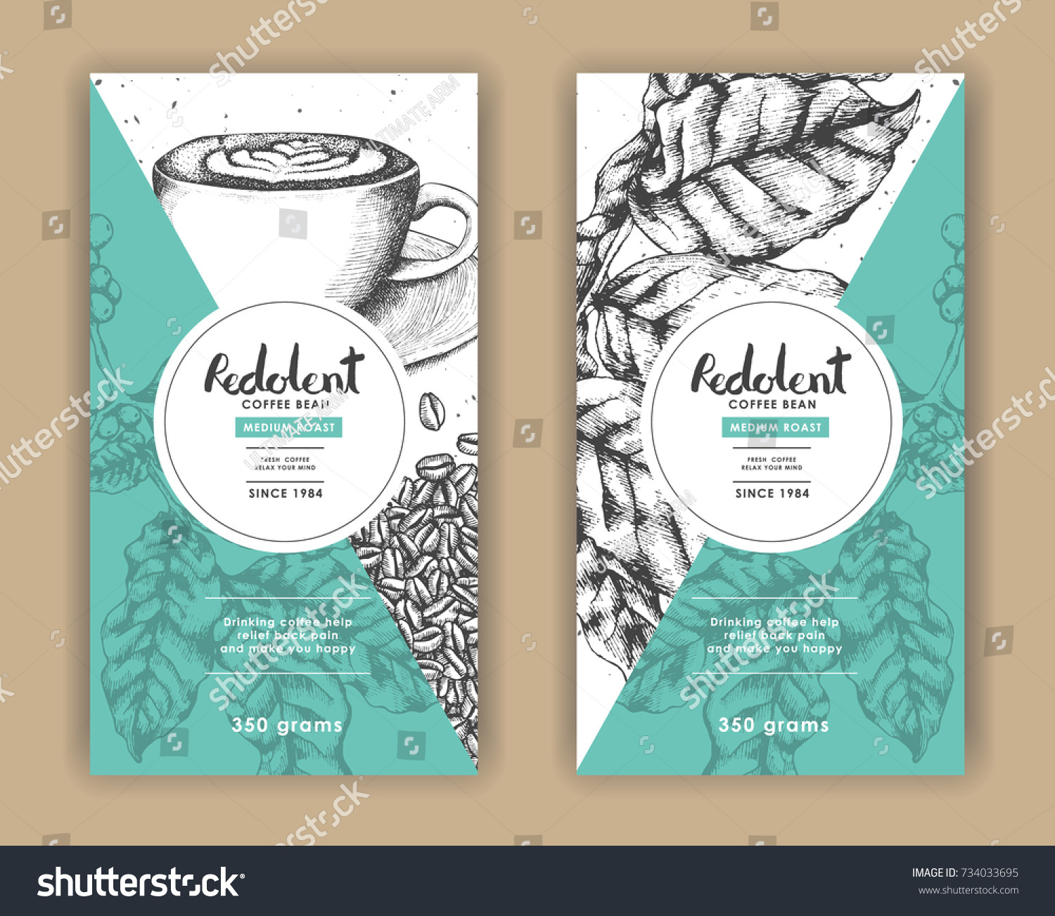 Sketch drawing art for coffee packaging label with green color.Use by Pen ink.Vector and illustration.