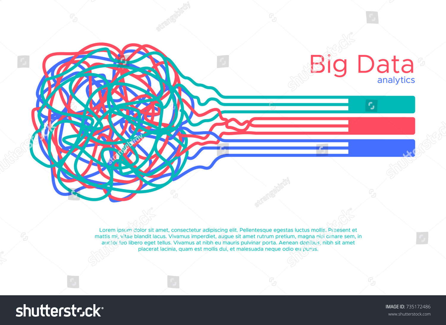 Big data vector illustration. Machine learning algorythm for information filter and analytic in flat doodle style