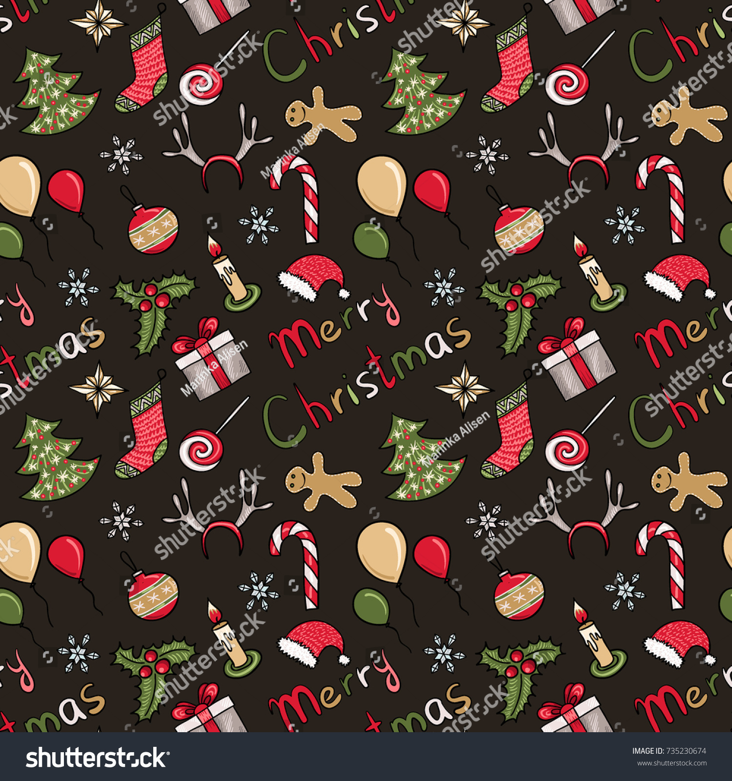 Merry Christmas - seamless greeting holiday vector pattern for design. Endless ornament for wrapping paper  textile print or background. New Year celebration elements - trees  gifts and decorations