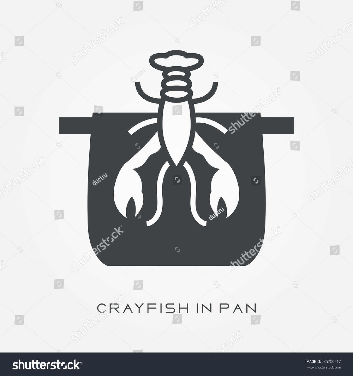 Silhouette icon crayfish in pan