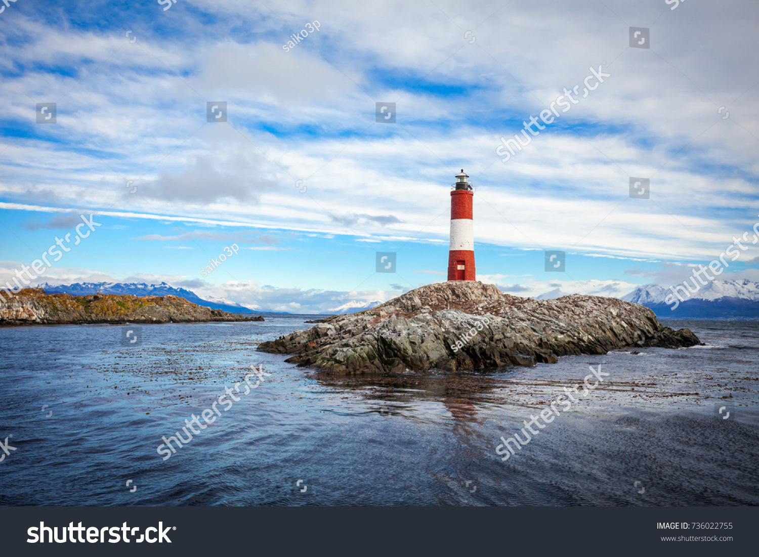 Les Eclaireurs Lighthouse is located near Ushuaia in Tierra del Fuego in Argentina.