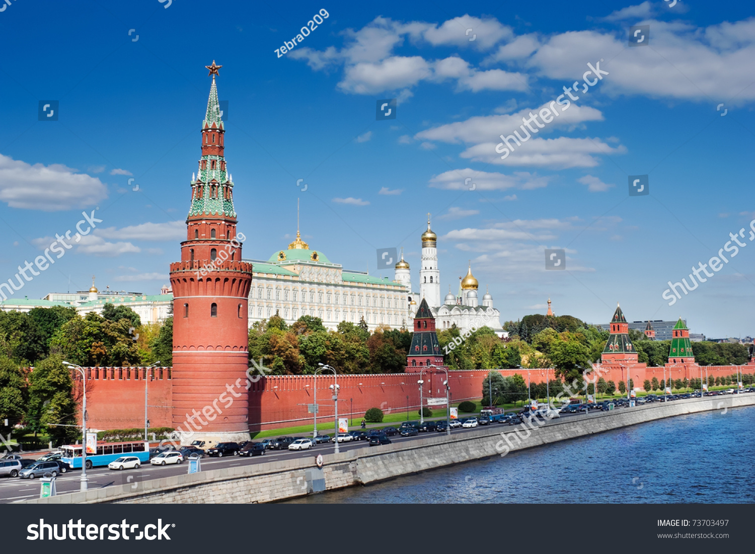Kind to the Moscow Kremlin  Grand Kremlin Palace  Cathedrals and quay Moskva River