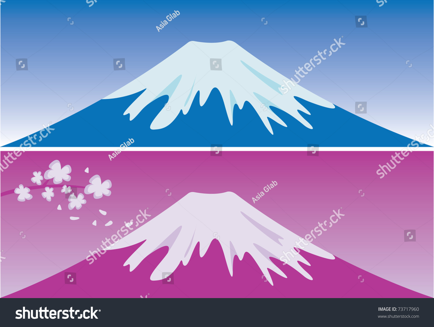 Mount Fuji  Japan in blue and pink  vector