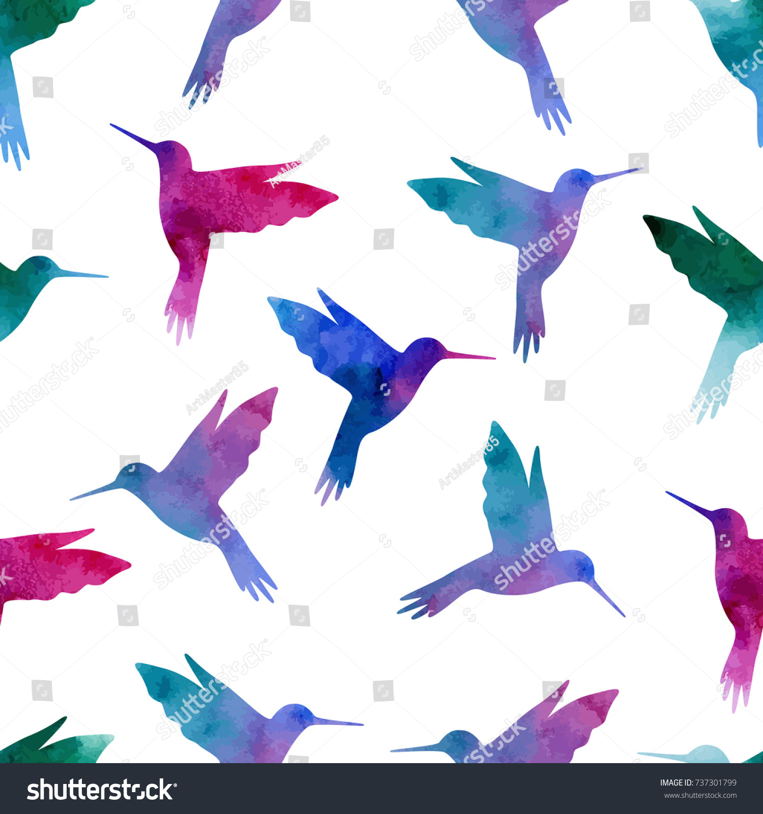 Seamless pattern. Hummingbird  watercolor painting