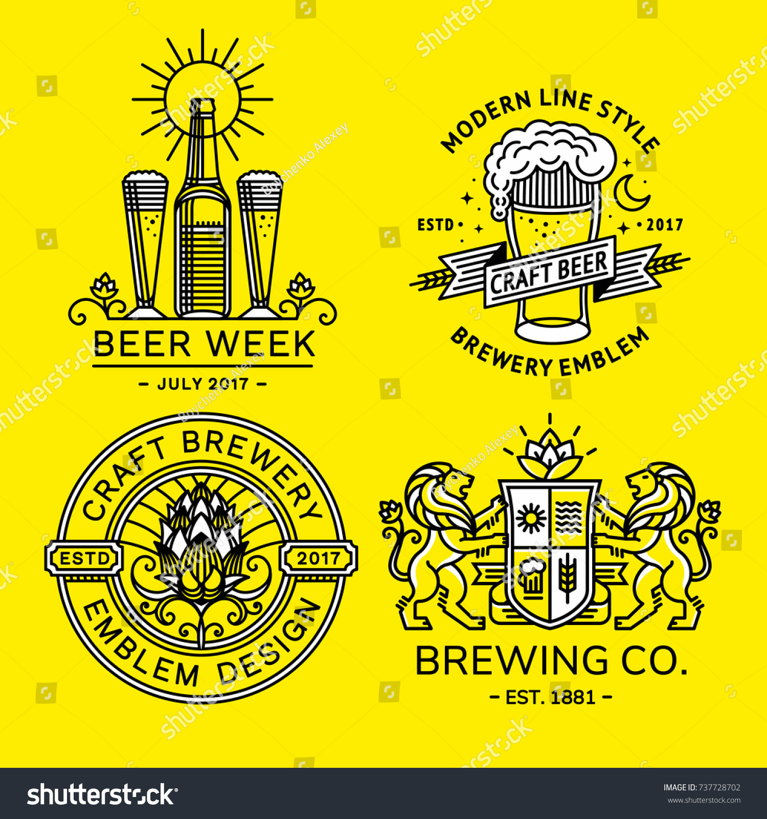 Set beer logo - vector illustration  emblem brewery design modern line style.