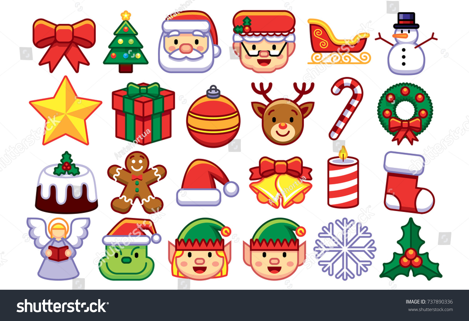 Vector Set Of Christmas Emojis Isolated On White Background