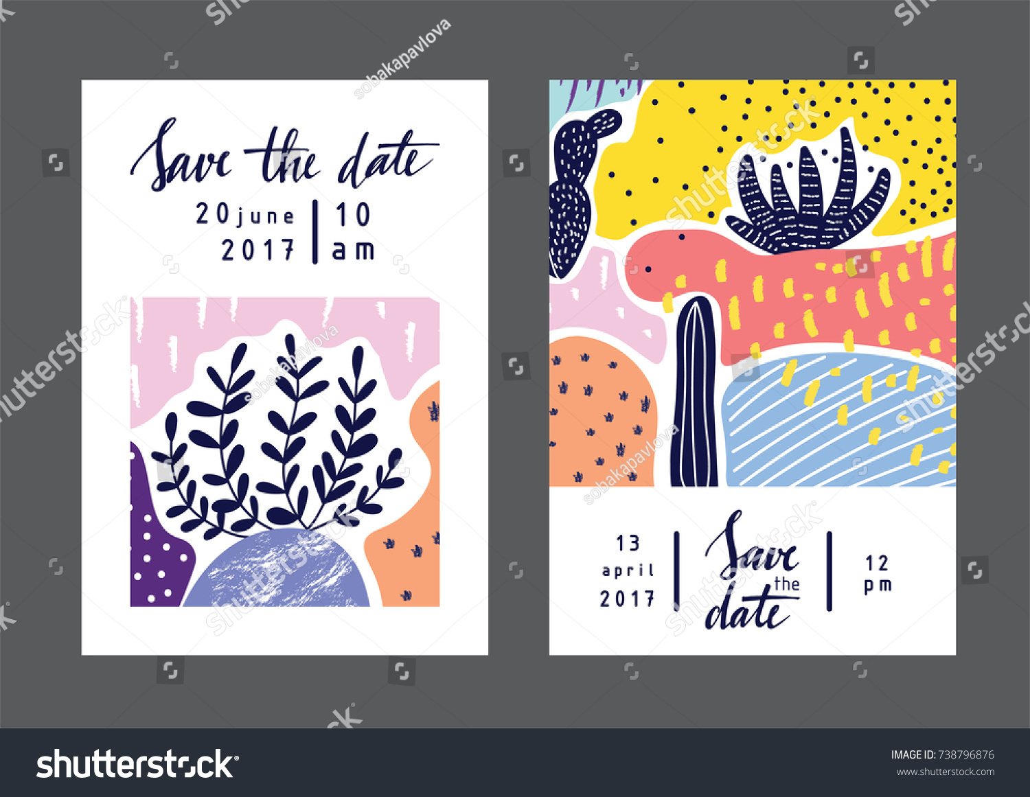 Set of creative universal geometric cards. Designs for prints  wedding  anniversary  birthday  Valentine's day  party invitations  posters  cards  etc. Vector. Isolated.