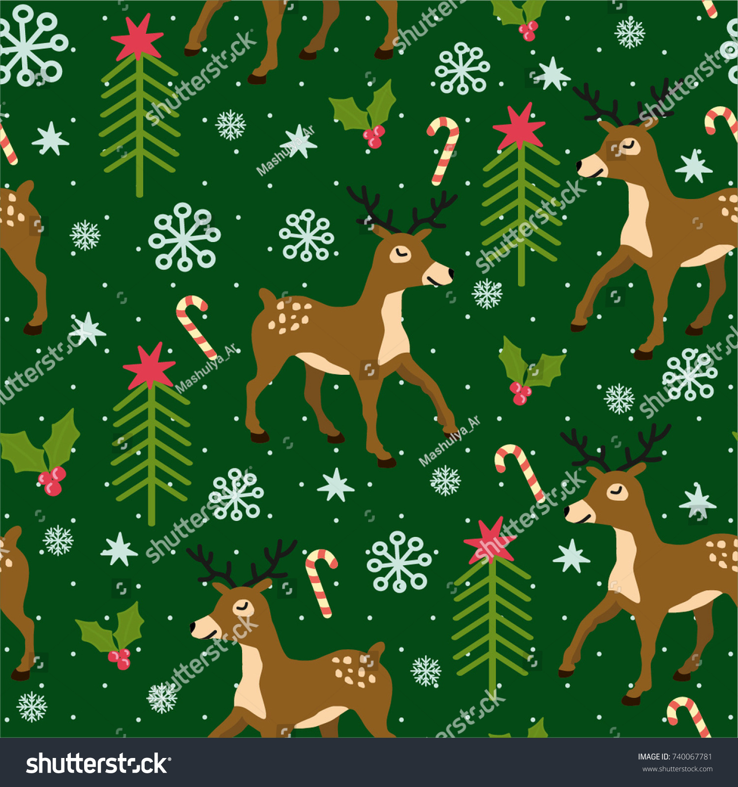 Christmas seamless pattern with deer. Vector illustration.Christmas seamless pattern with deer
