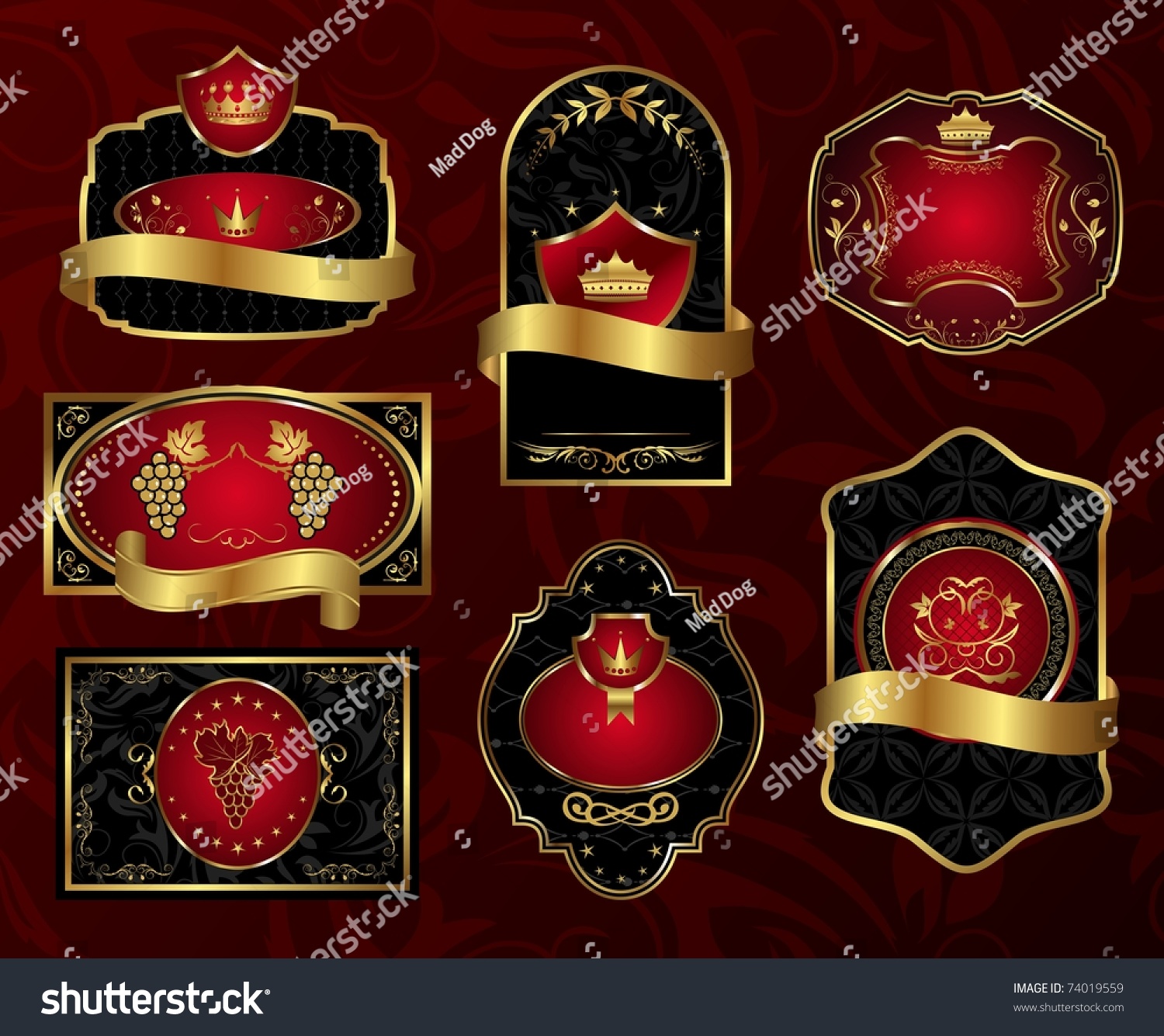 Illustration set black gold-framed labels - vector
