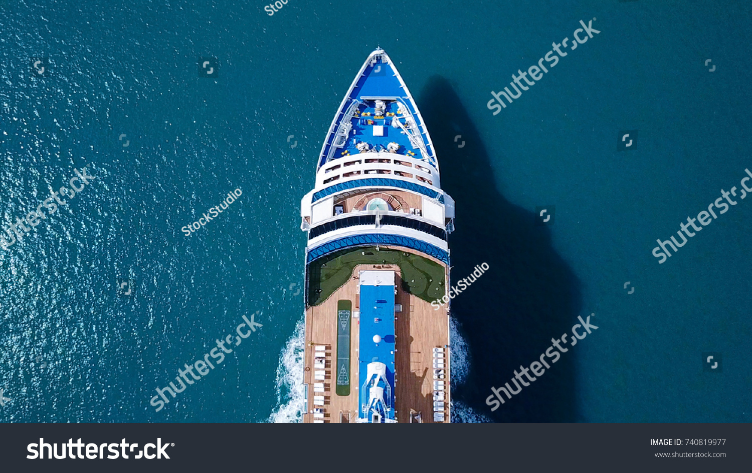 Large Cruise ship sailing across The Mediterranean sea - Aerial image