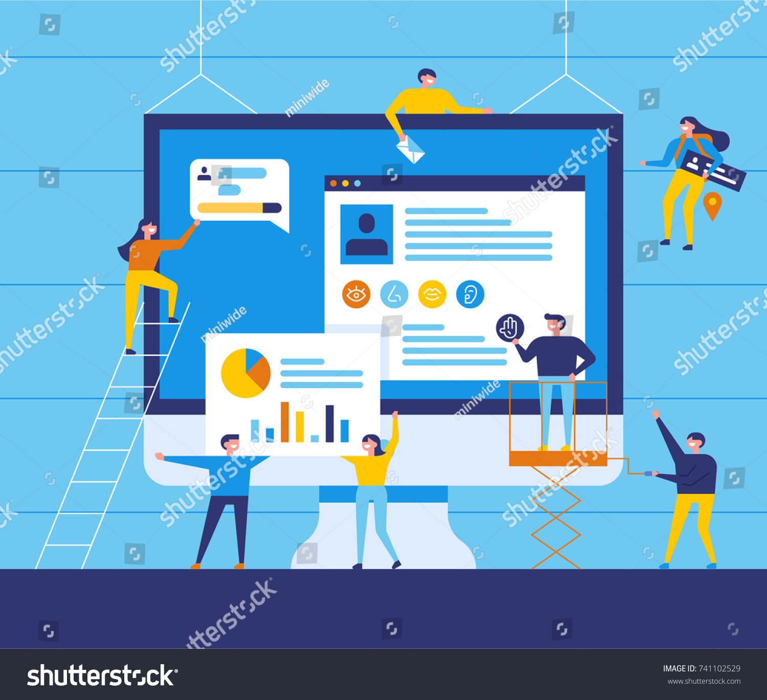 small people character decorated web business technology. vector concept illustration flat design