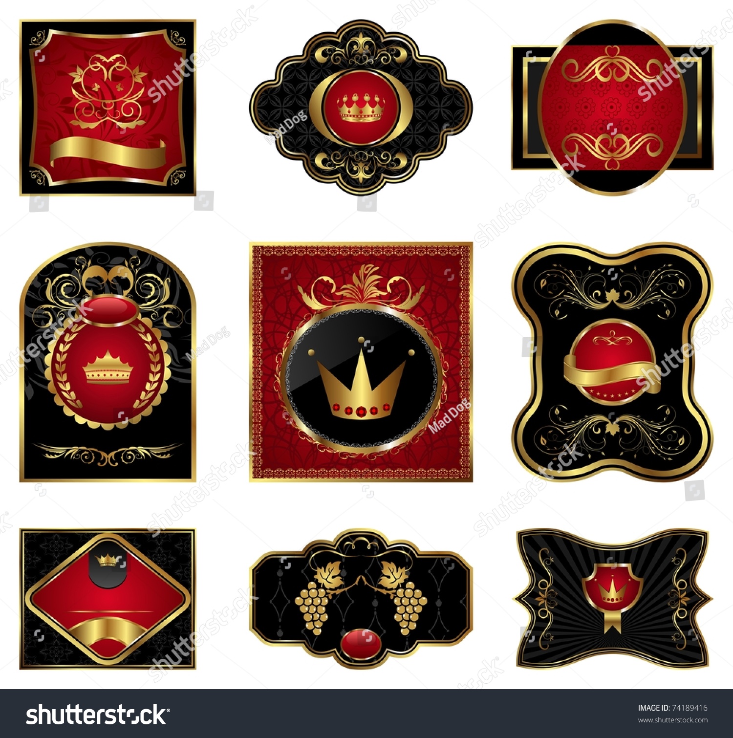Illustration set black gold-framed labels - vector