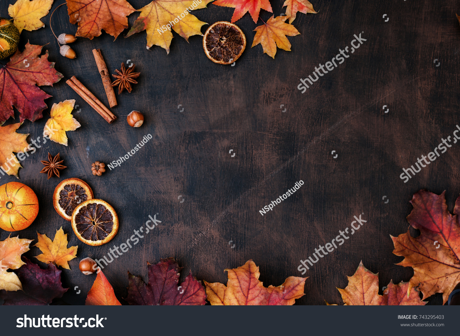 Autumn Background With Candied Oranges  Nuts and Spices