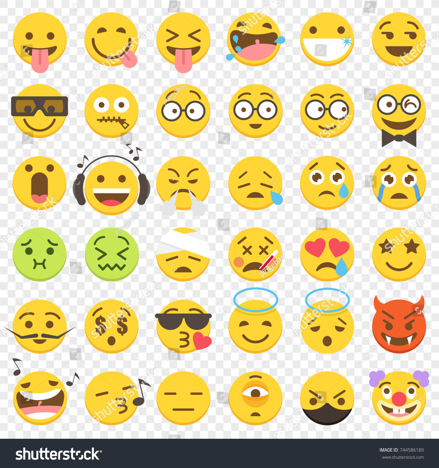 Big Set of 36 high quality vector cartoonish emoticons  in rough hand-drawn design style all with funny beard or Moustache styles