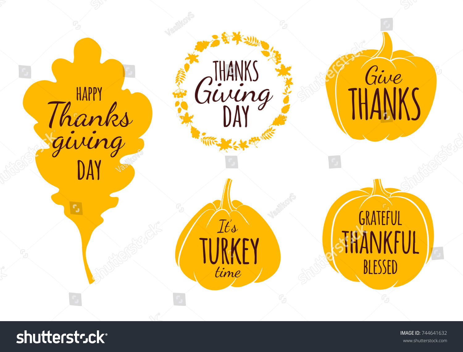 Flat design style Happy Thanksgiving Day lettering typography poster ...
