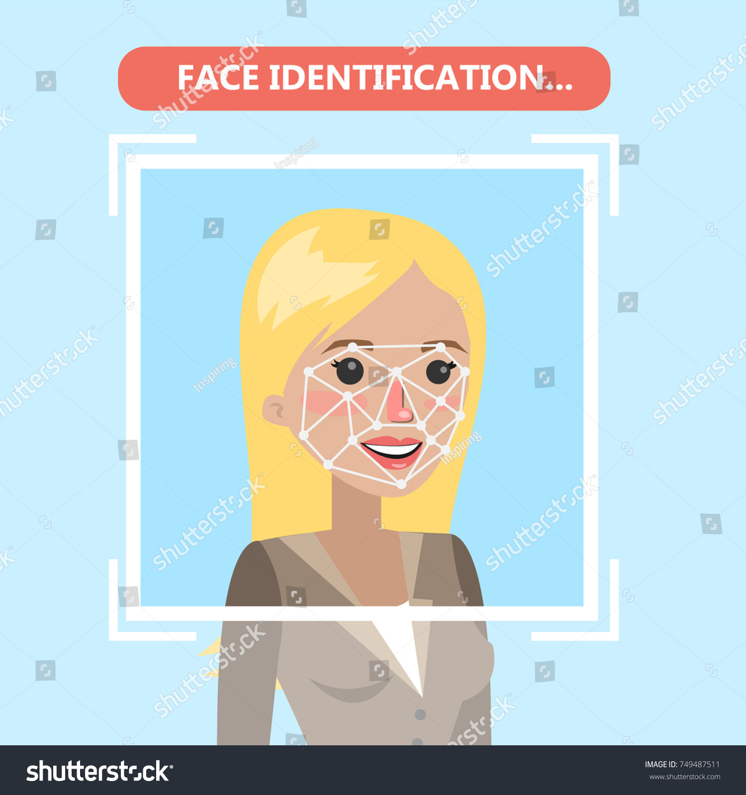 Face recognition technology. Woman with face identification.