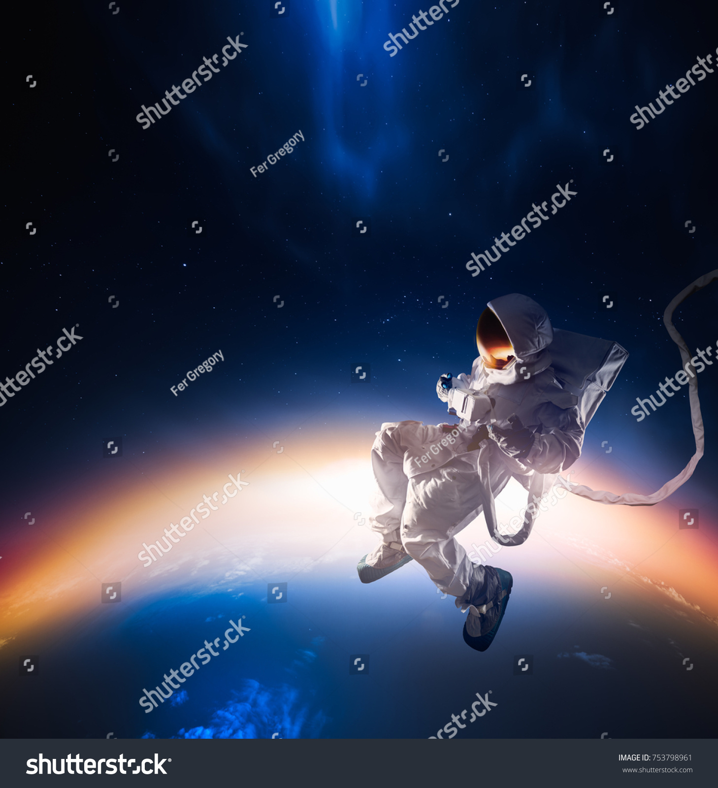Astronaut floating in outer space / high contrast image