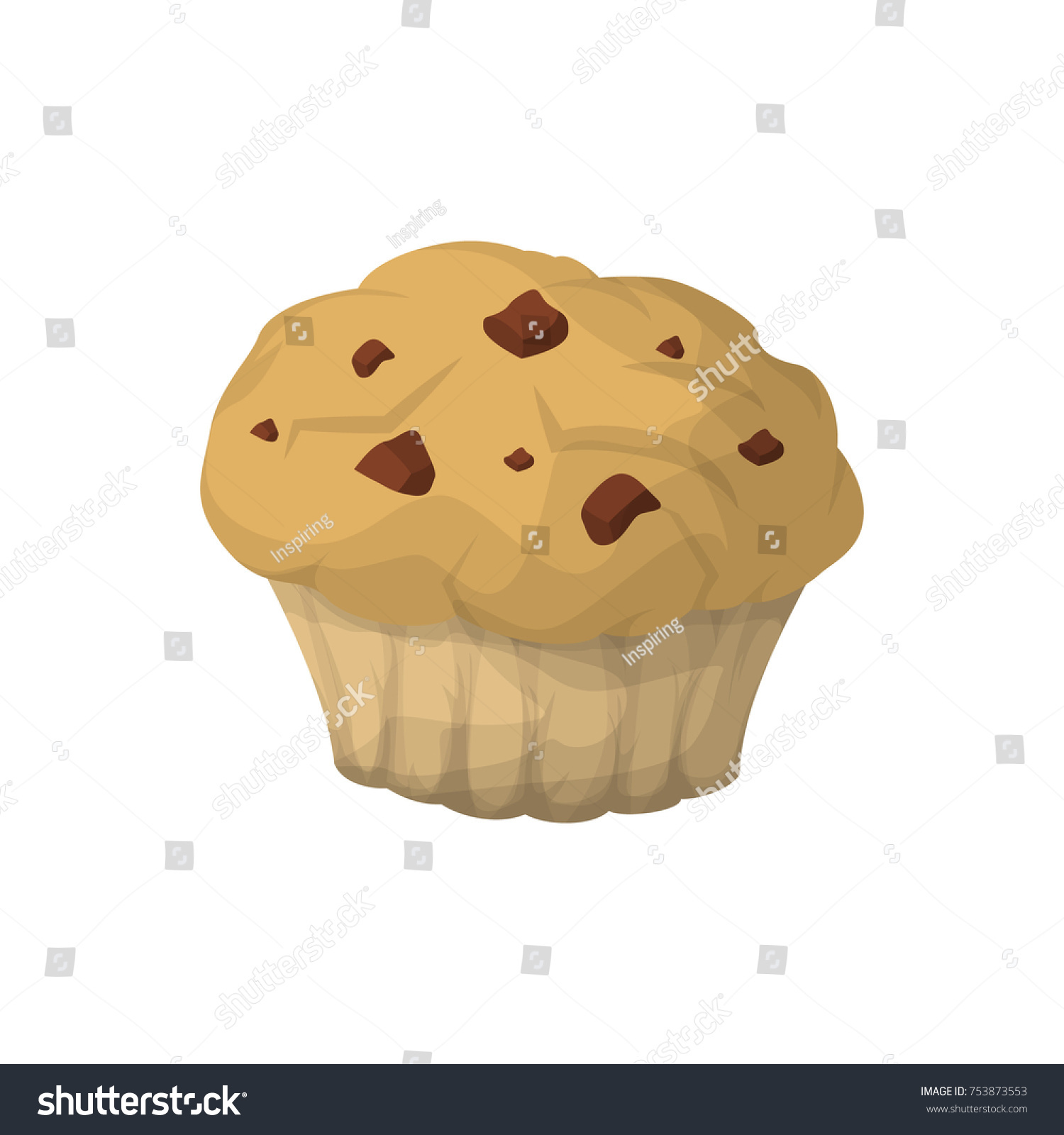 isolated breakfast muffin with chocolate chips on white back