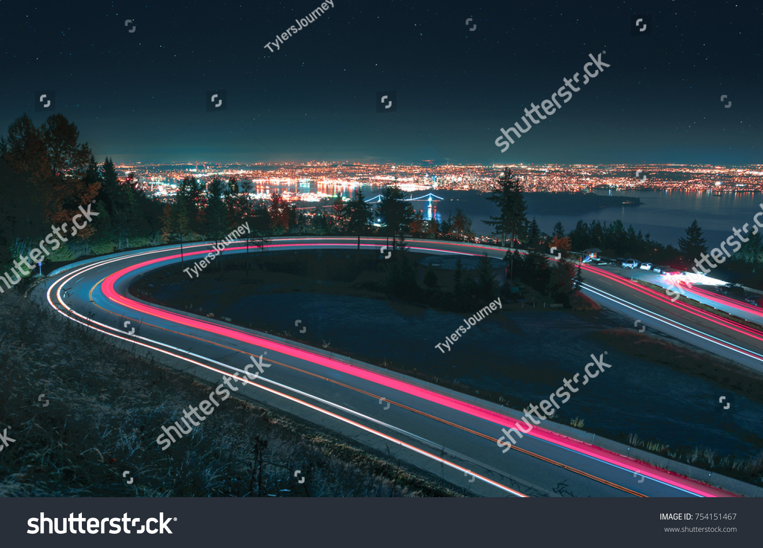Vancouver City Skyline Long Exposure Cars and Stars.