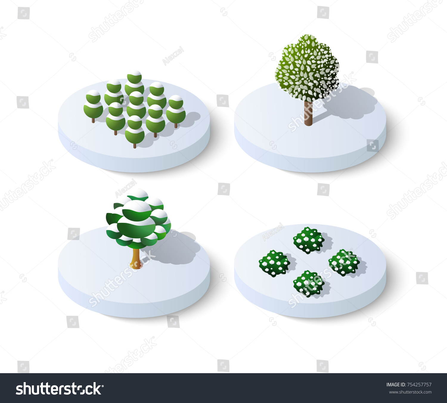 Winter snowy christmas icon nature trees forest landscape. Isometric tree design icon.