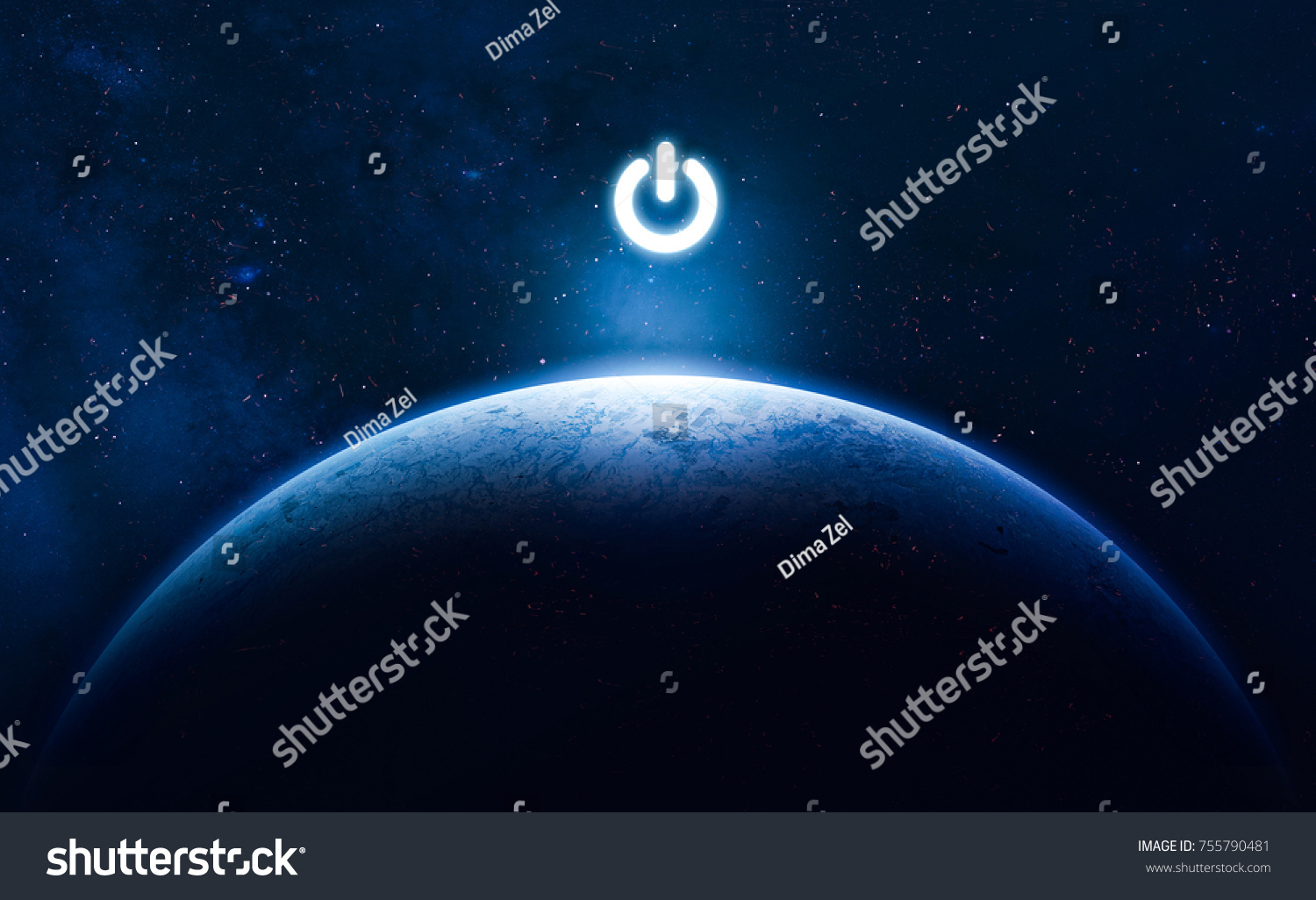 蓝色渐变风格的地球行星带有电力按钮。 hud键。开/关灯开关。 NASA提供的此图像的元素