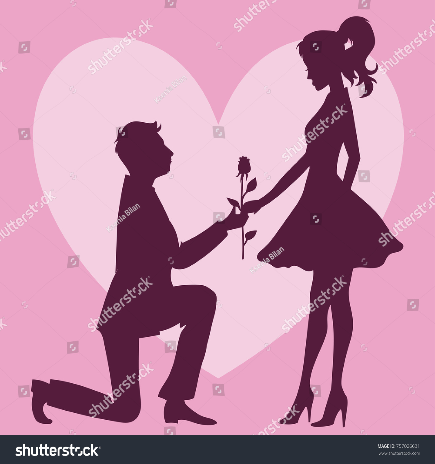 Couple in love proposal silhouette vector illustration