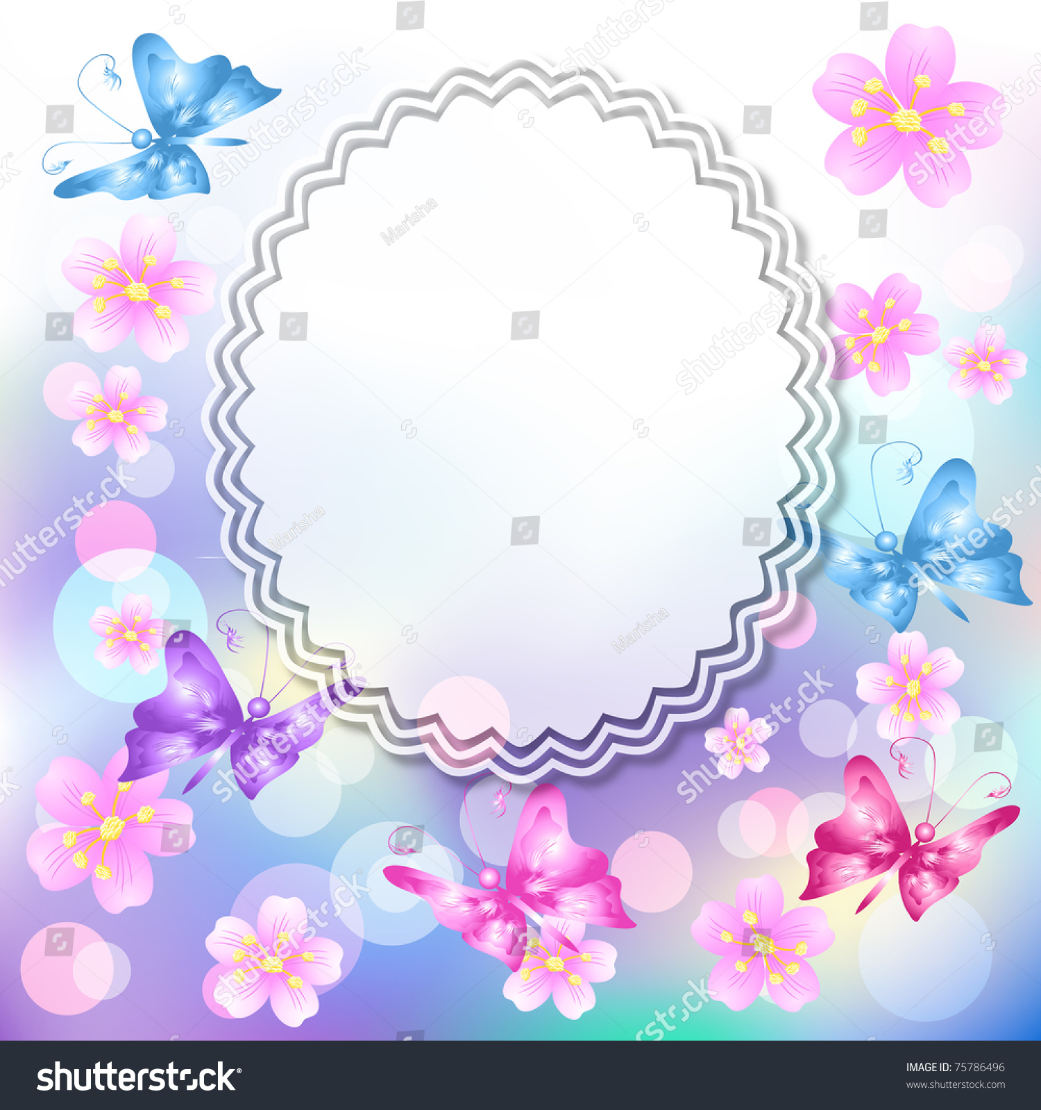 Magic floral background with butterfly  and a place for text or photo.