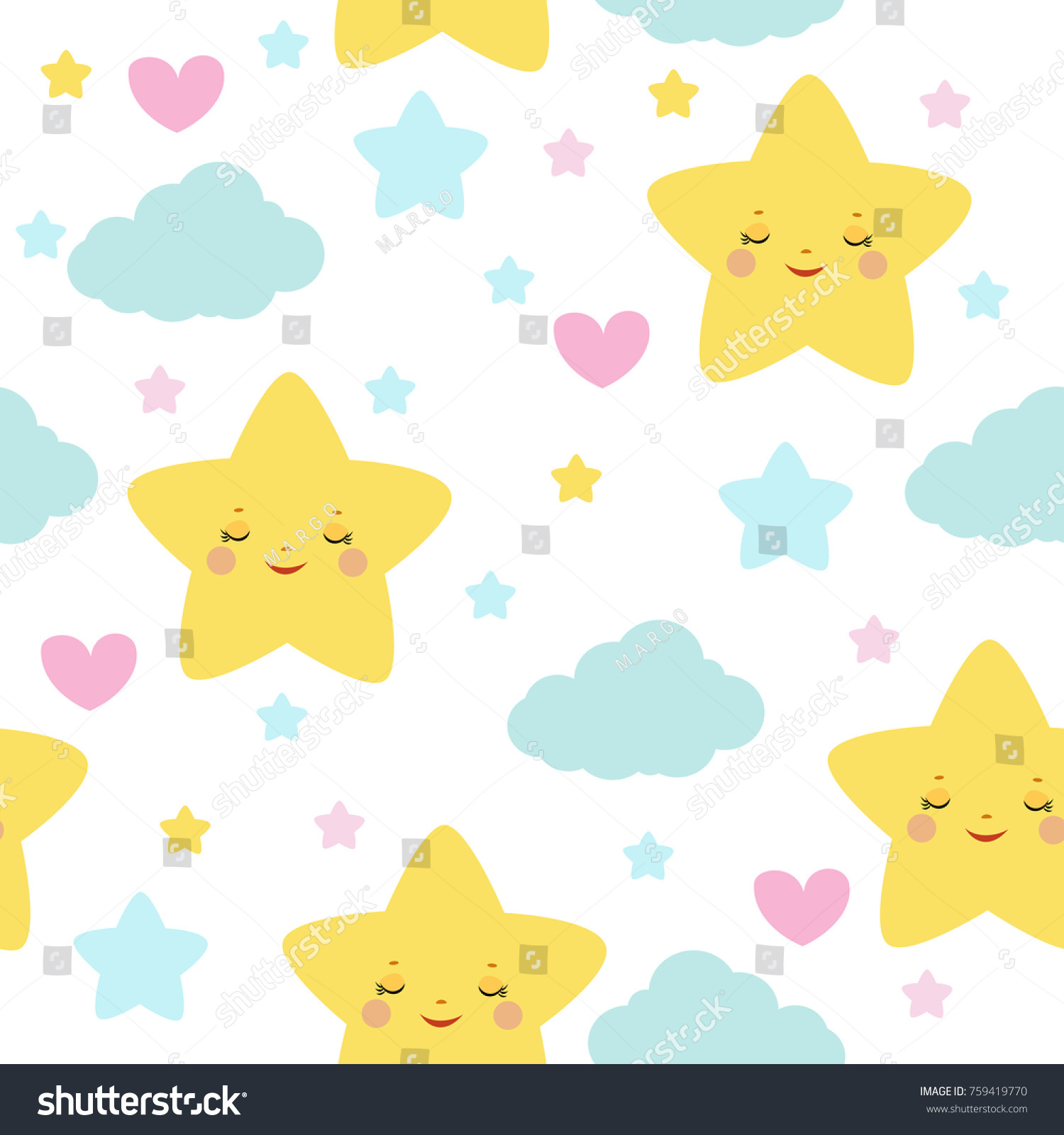 Children`s seamless pattern with cute cartoon stars. For kid textile and other print. Vector.