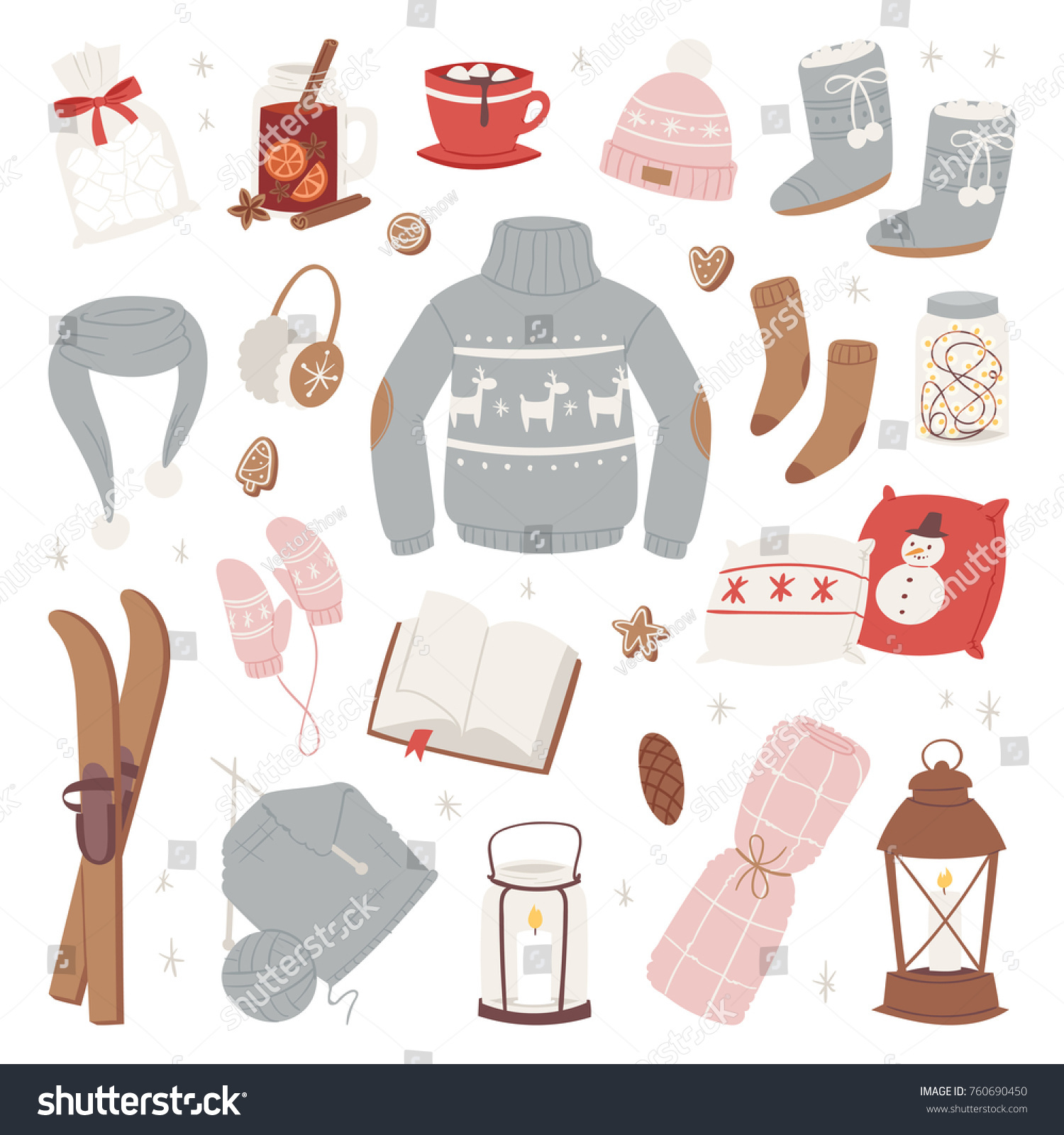 Vector winter clothes warm set of hat  scarf  sweater  gloves fashion clothing style sweater design clothing wintertime collection isolated on white background