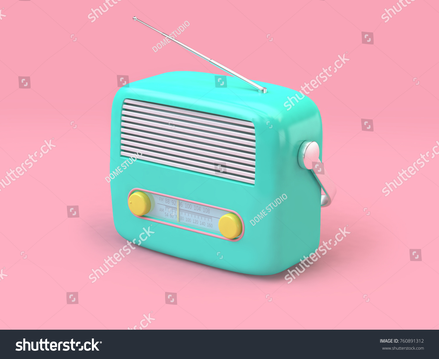 green cartoon radio set on minimal pink background technology concept 3d rendering