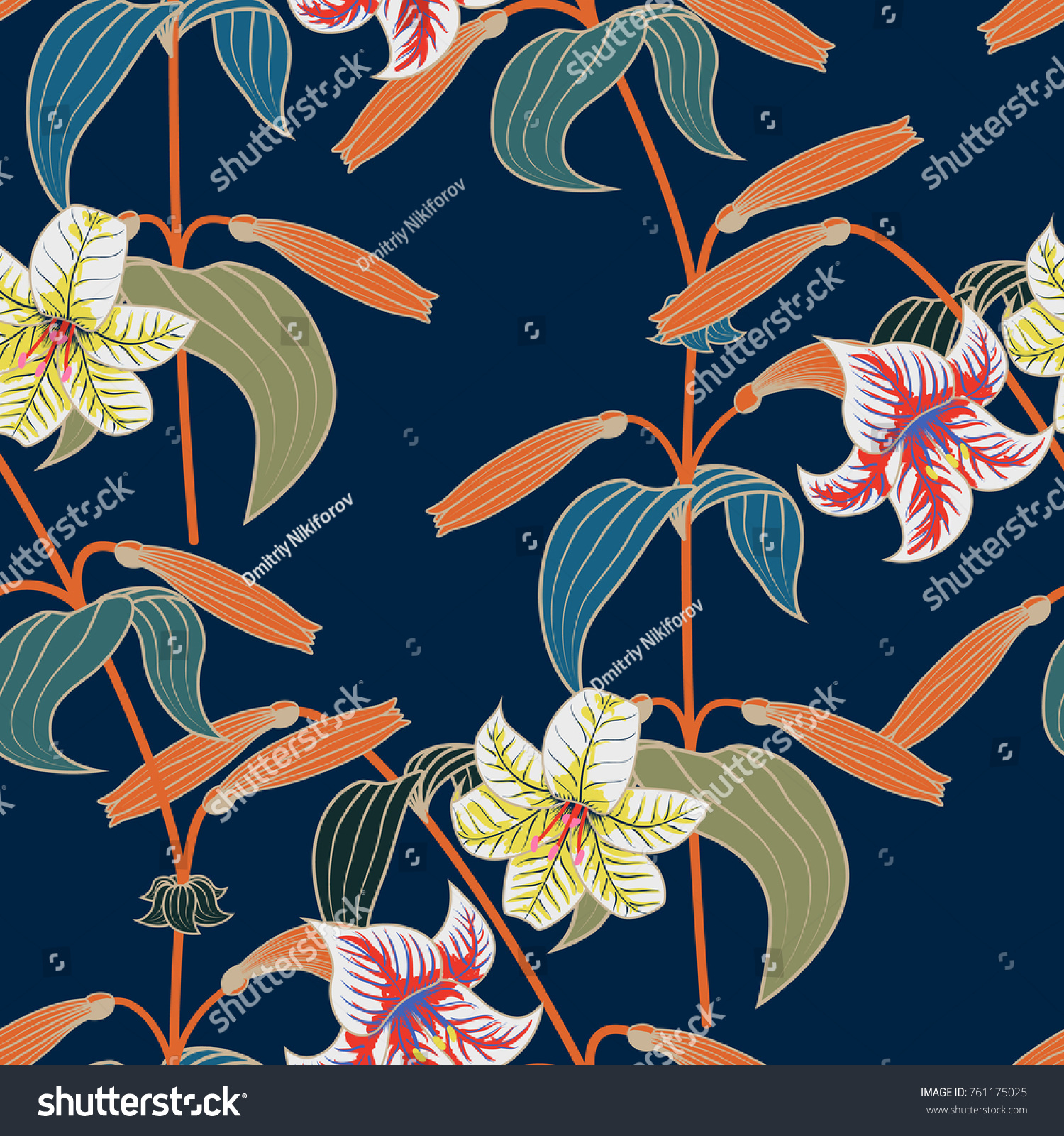 Lily seamless pattern with trendy color spring sammer 2018. Vector illustration