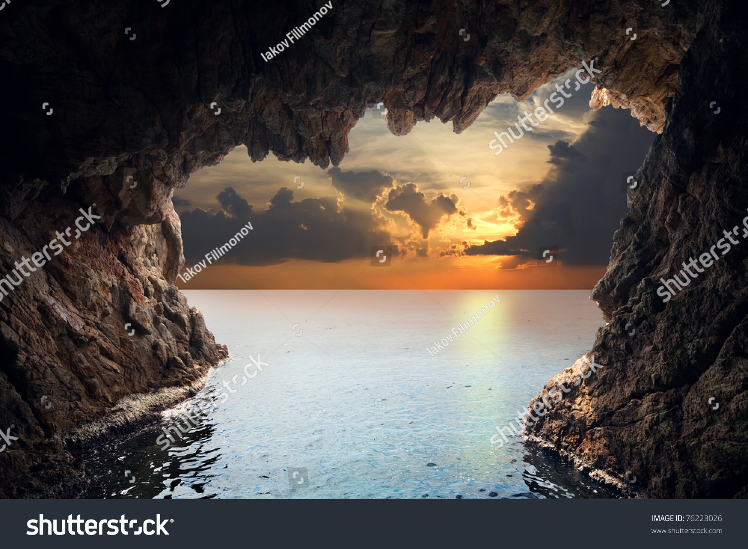 Inside view of grotto in coast. Nature composition
