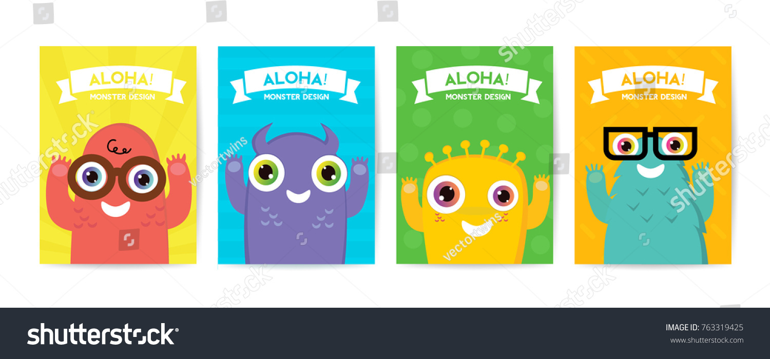 Cute kids Monster cover and packaging design set vector illustration