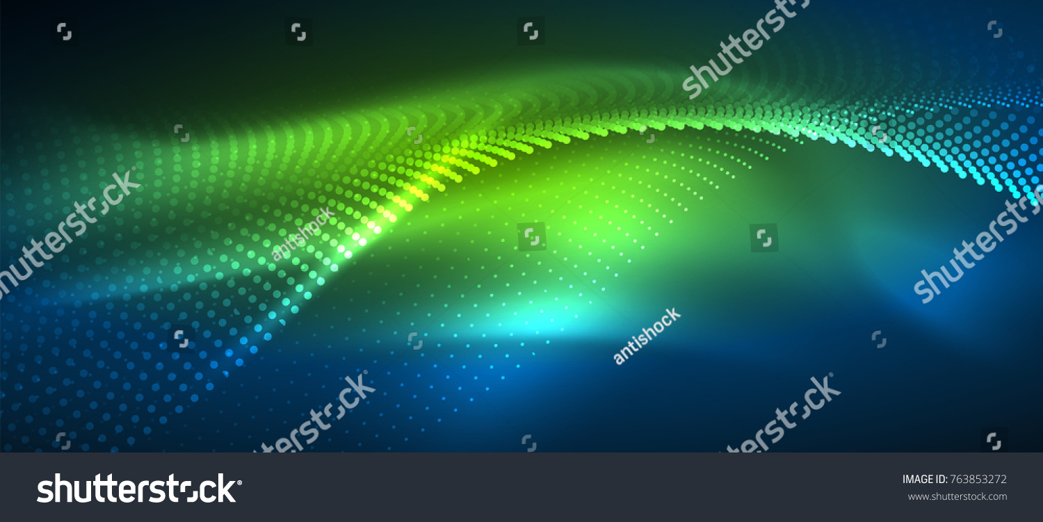 Smooth smoke particle wave  big data techno background with glowing dots  hi-tech concept