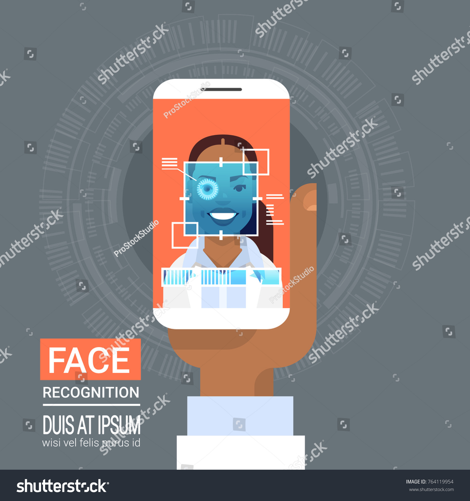 Face Recognition Technology Smart Phone Scanning Eye Retina Biometric Identification System Vector Illustration