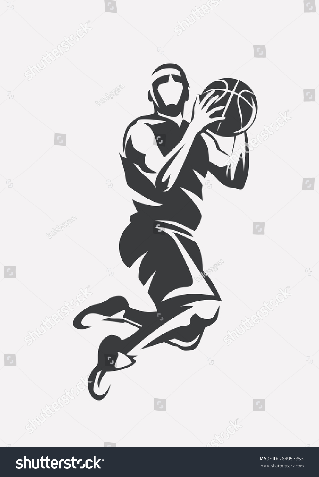 basketball player jumping stylized vector silhouette  logo template in outlined sketch style
