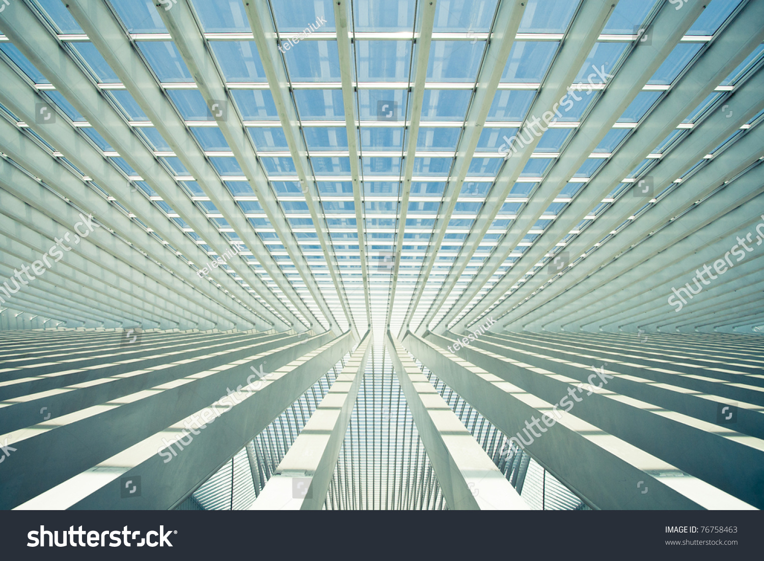 Modern futuristic interior with concrete arches in perspective