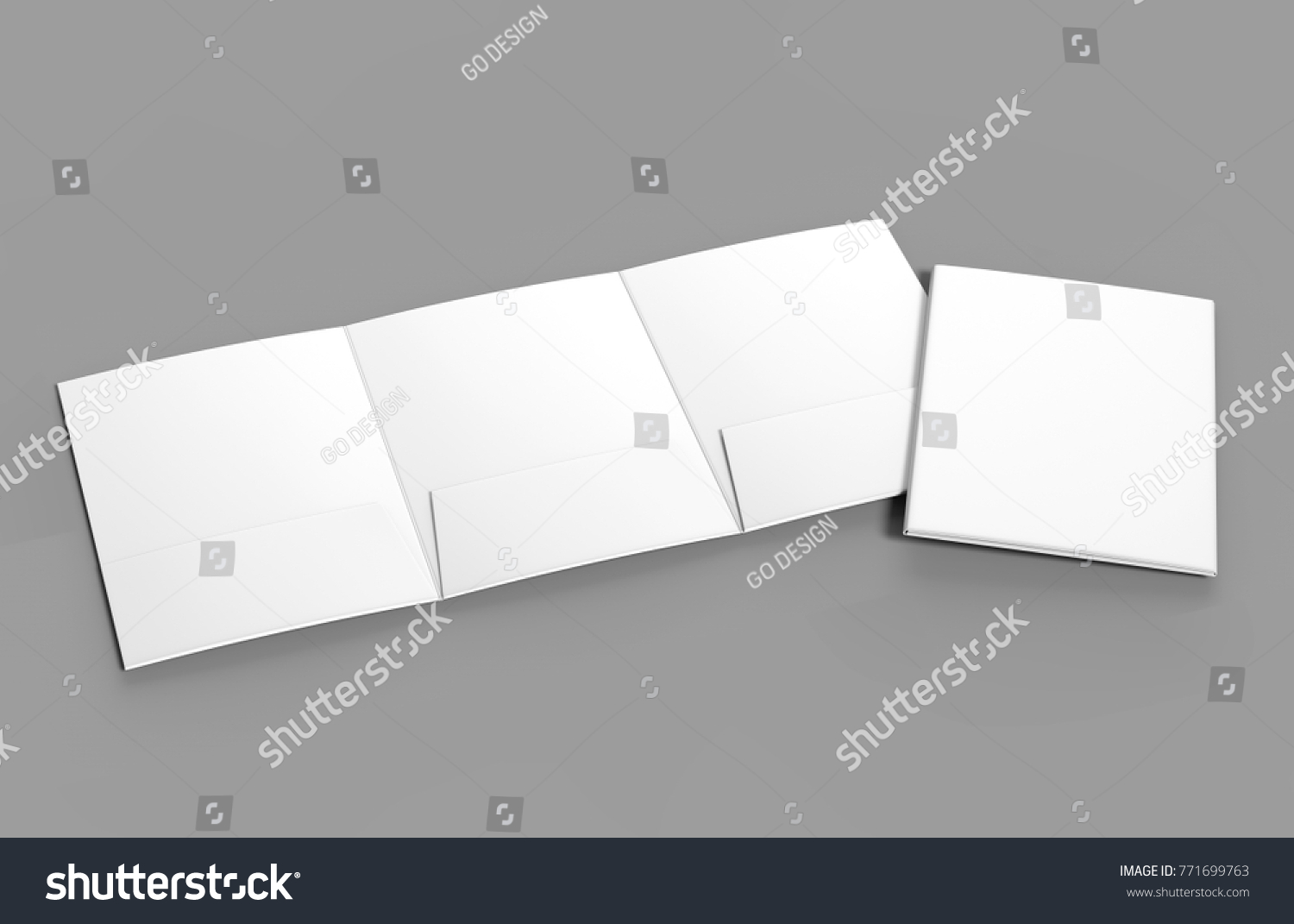Tri-fold Blank white reinforced A4 three pocket folder catalog on grey ...