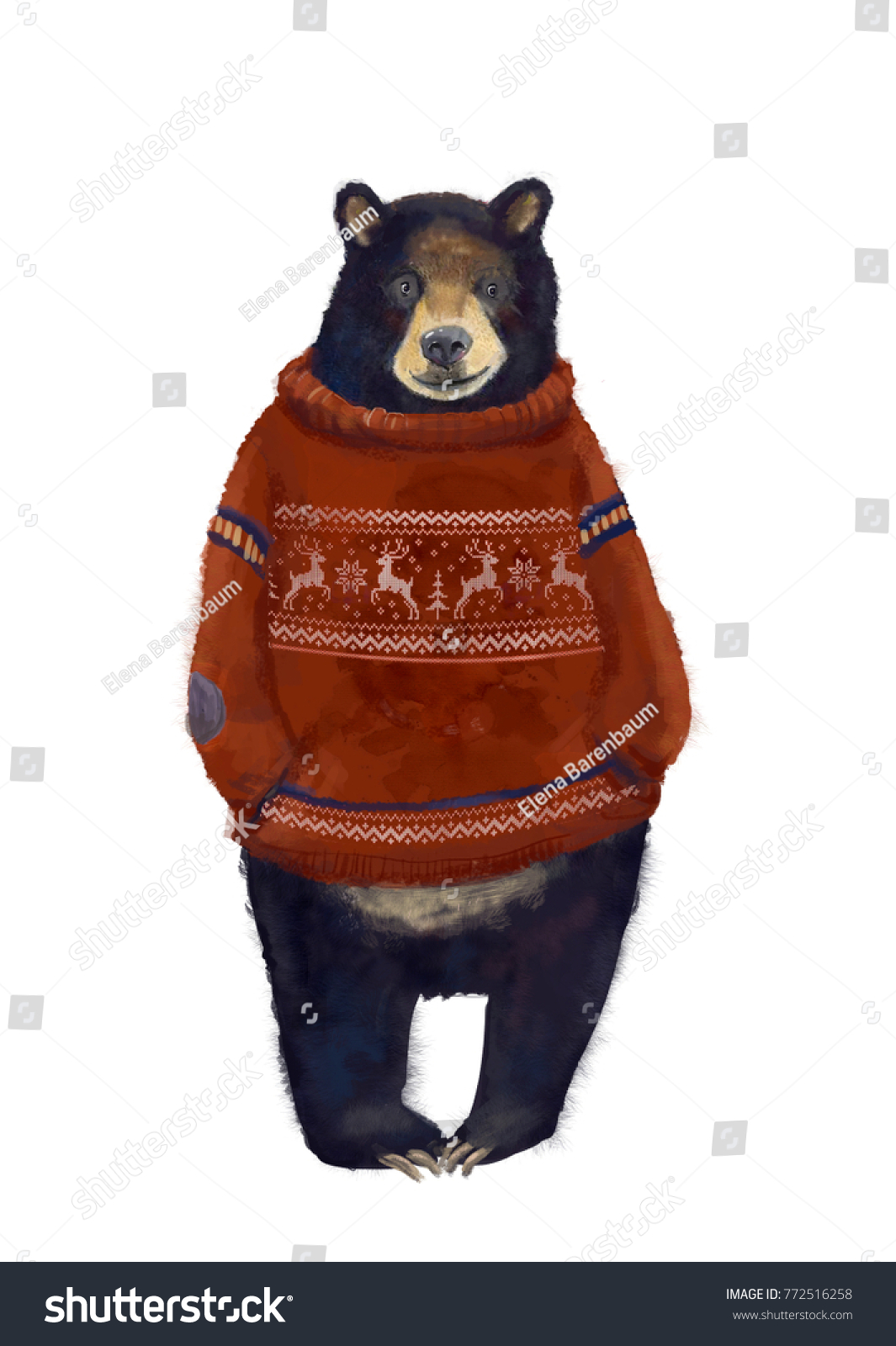 watercolor cute bear character with red sweater