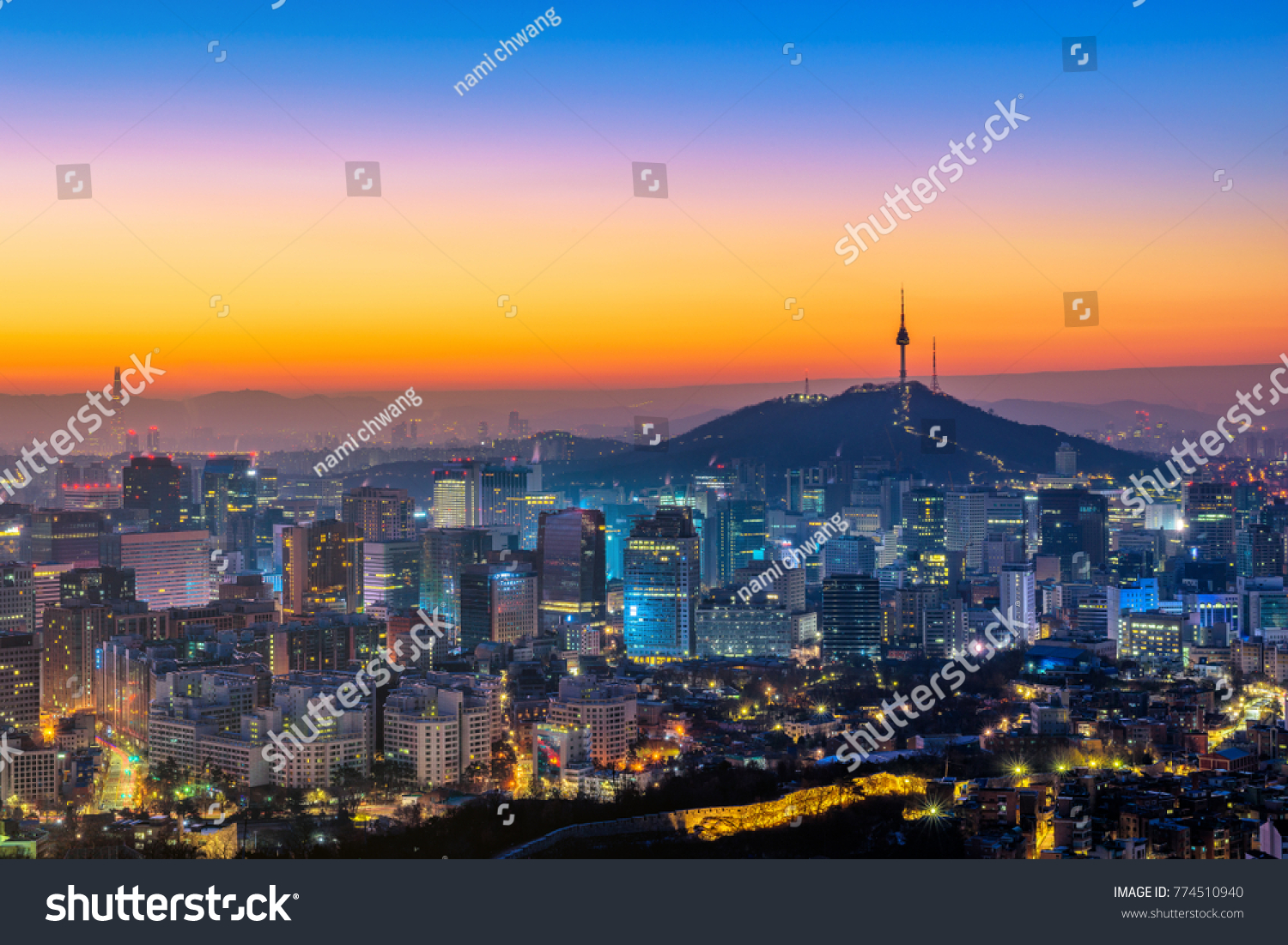 seoul city night scape south korea.