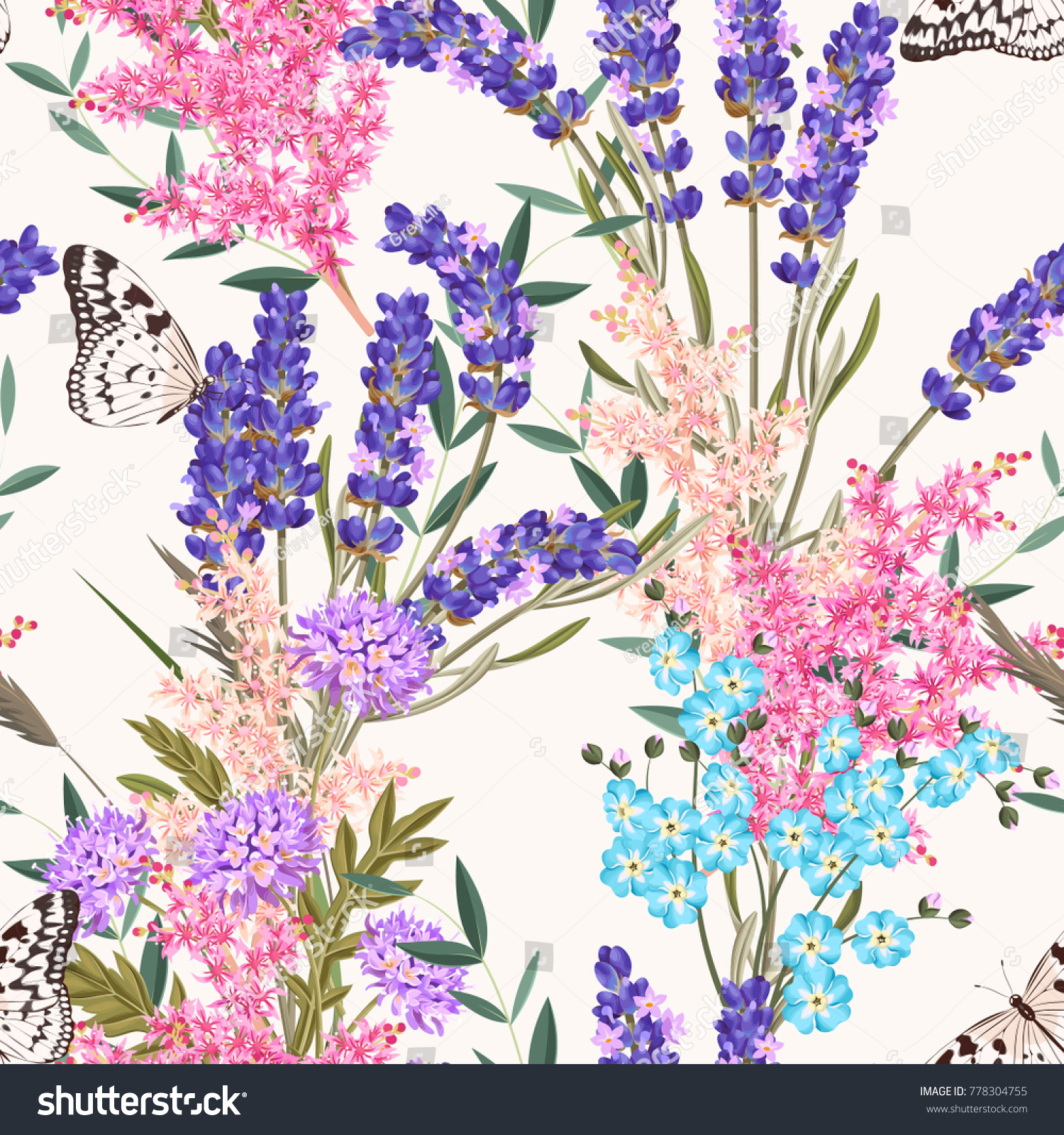 Lavender flowers seamless pattern