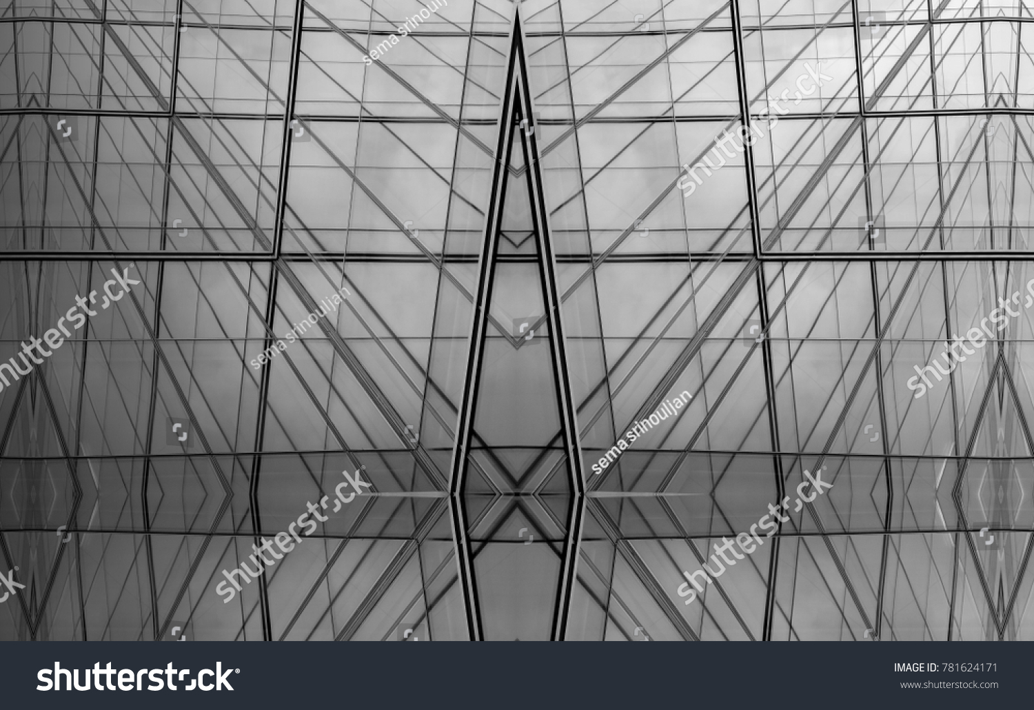 architecture of geometry at glass window - monochrome