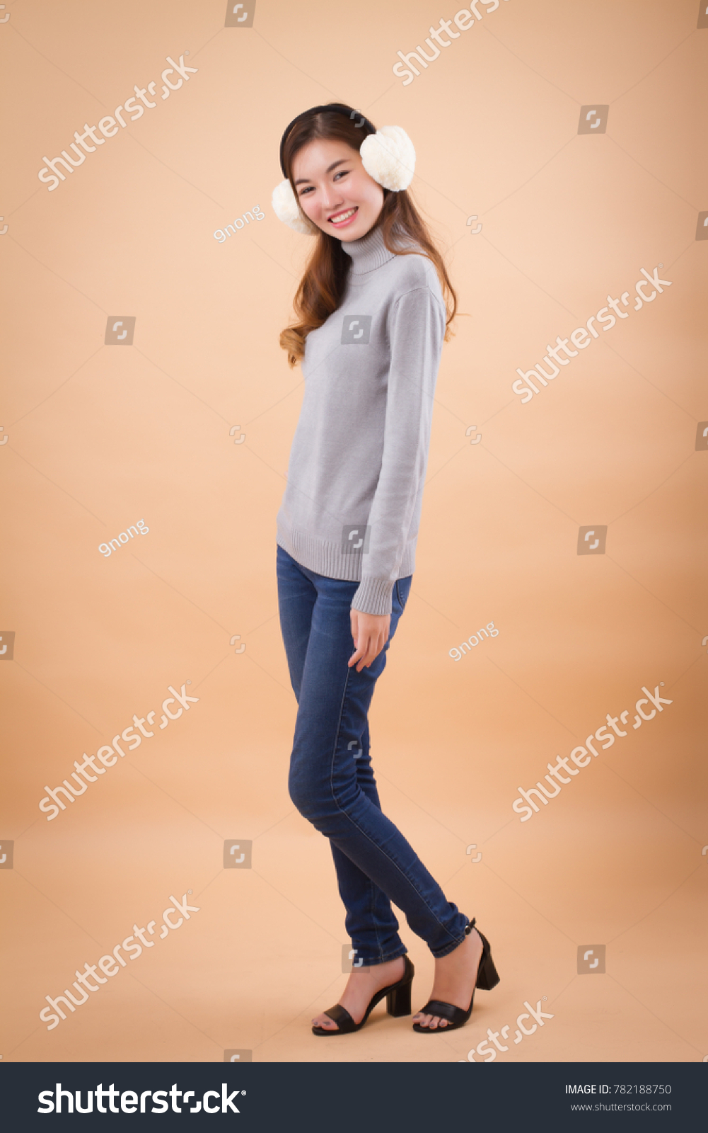 portrait of asian woman  fall winter style studio shot
