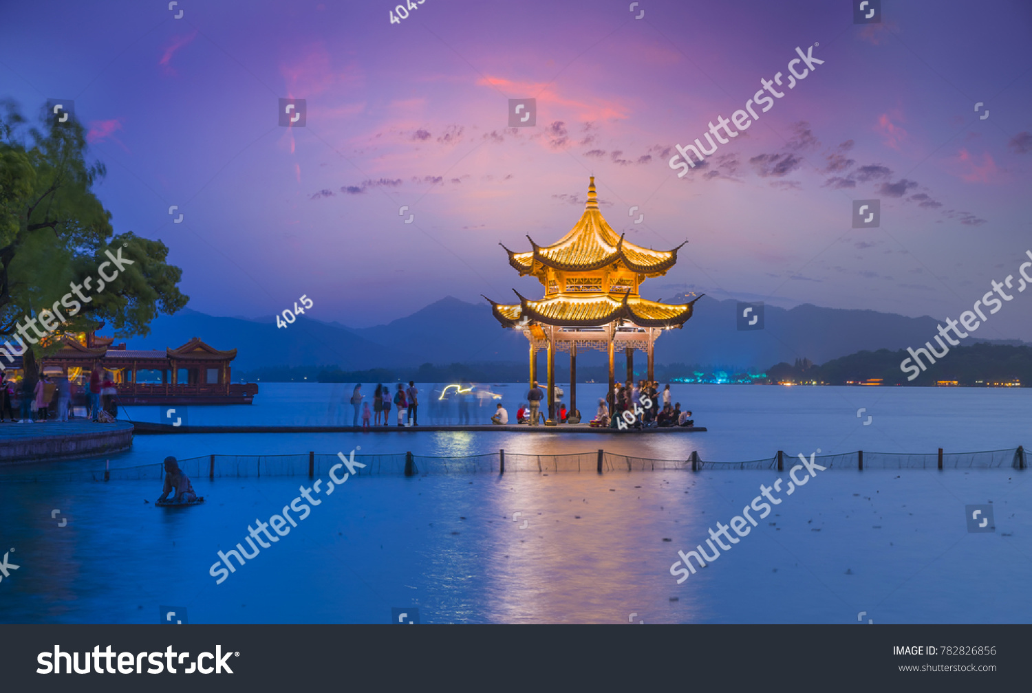 Beautiful scenery and architectural landscape in West Lake  Hang