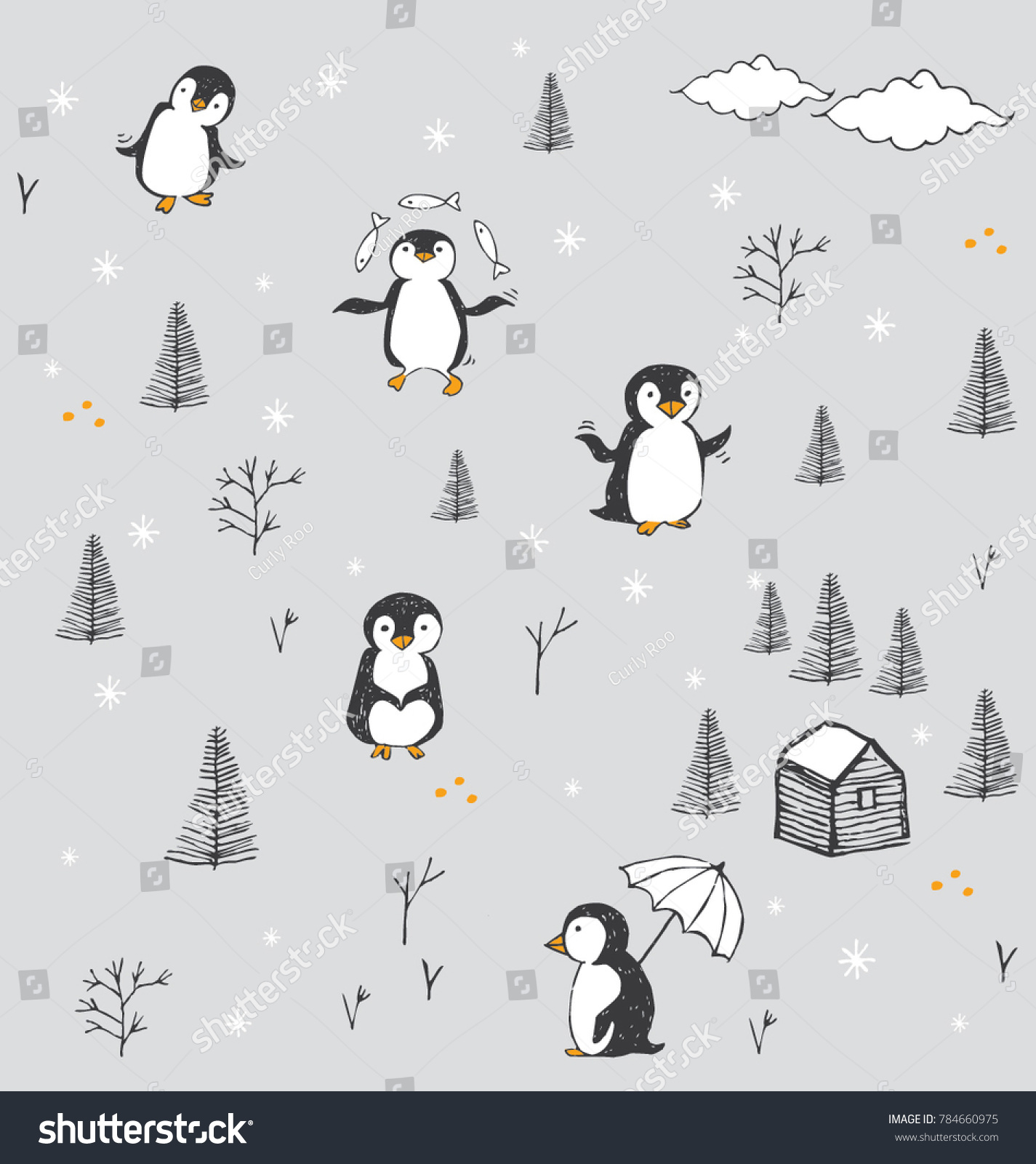 Merry Christmas winter pattern with penguins. Vector illustration file.