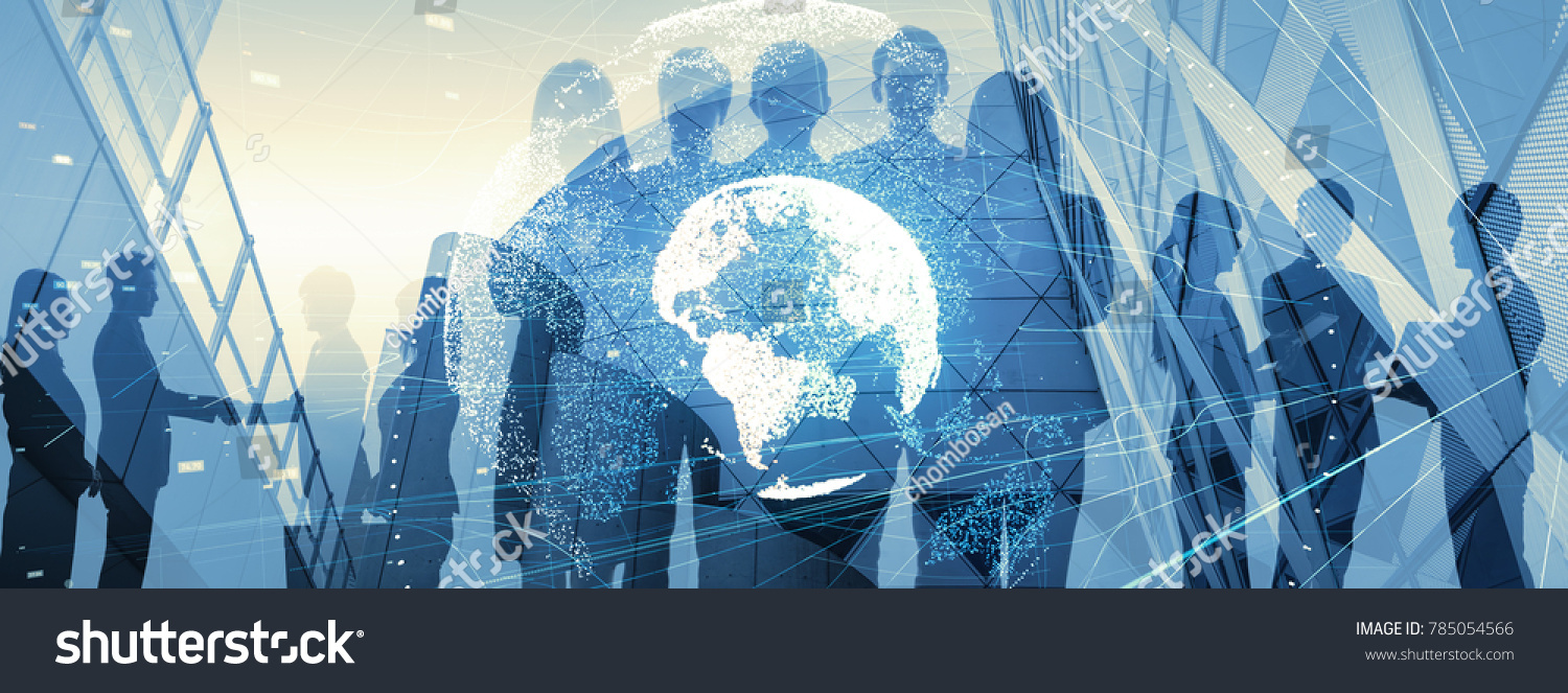 Global business concept. Silhouette of business people.