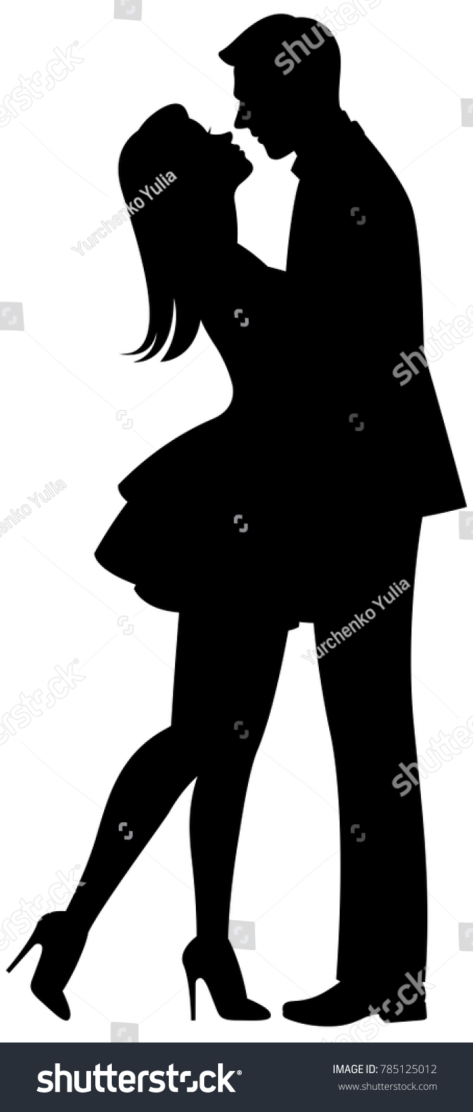 Kiss of Lovers vector black silhouette on white background