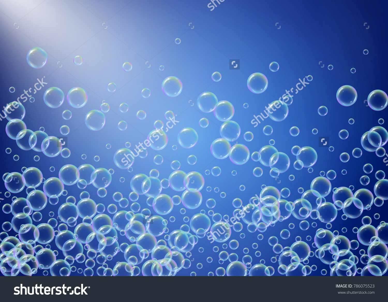 Bath foam on gradient background. Realistic water bubbles 3d. Cool rainbow colored liquid foam with shampoo bubbles. Horizontal cosmetic flyer and invite. Bath foam for bathroom and shower.