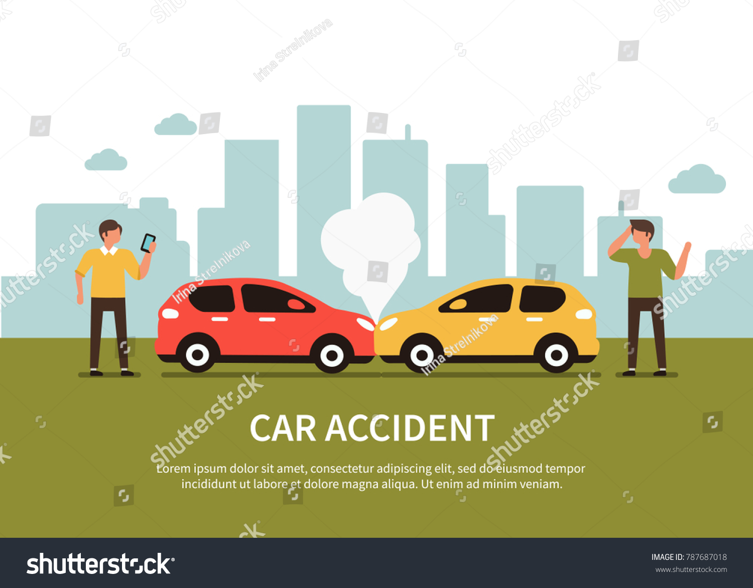 Car accident infographic with text place. Flat style minimal vector illustration.