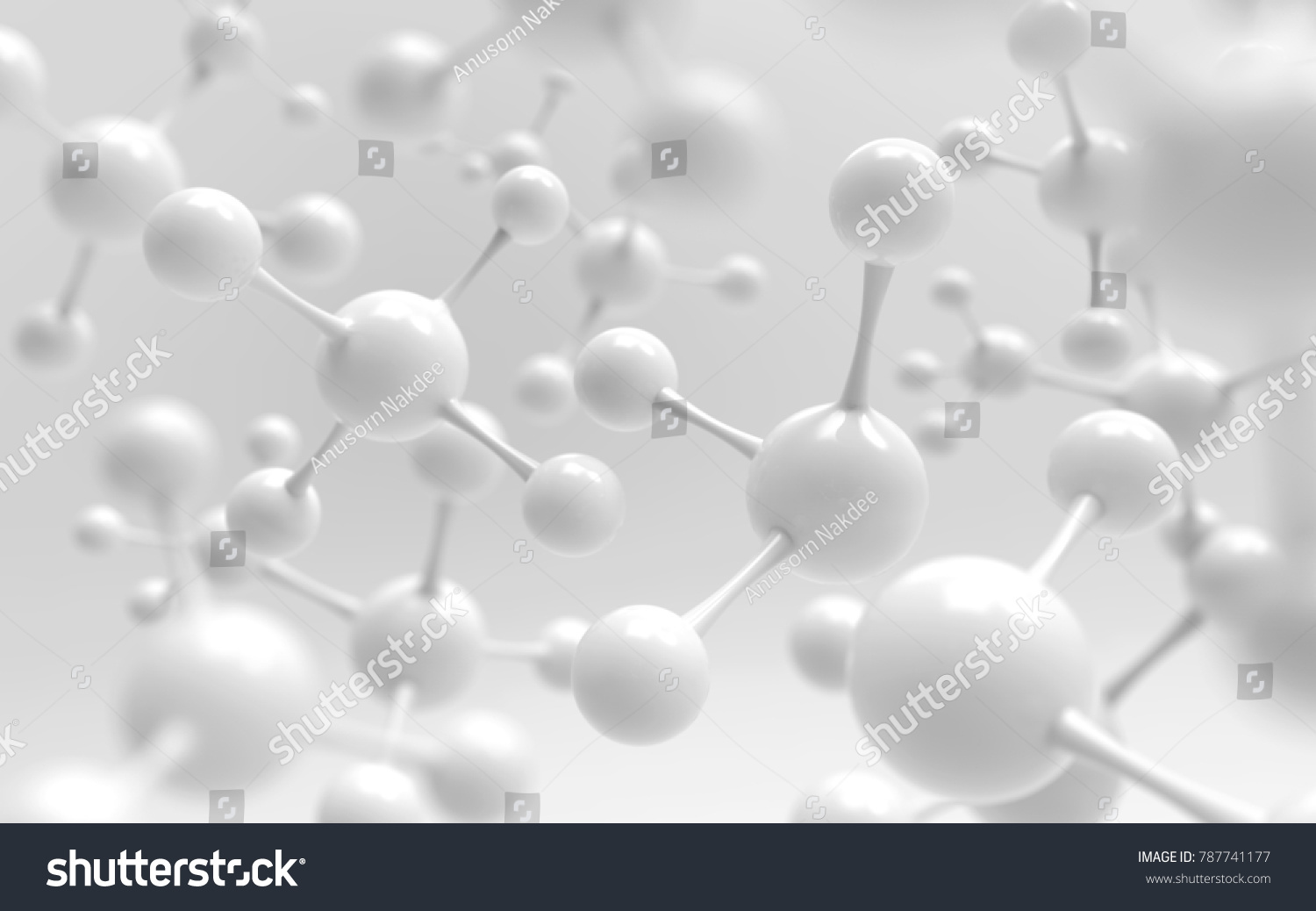 白分子或原子 科学或医学背景的抽象清洁结构 3D插图。